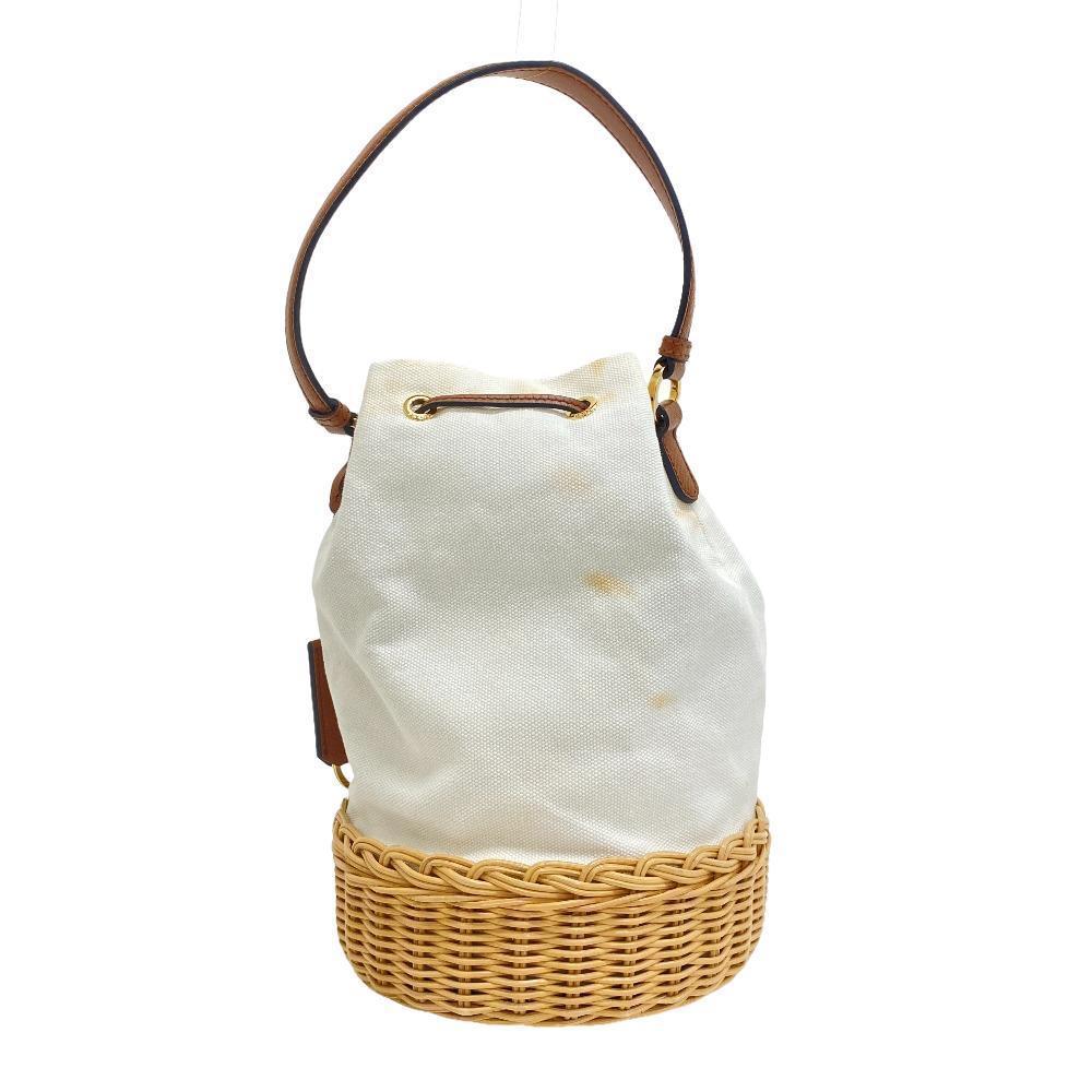Prada Wicker Bucket Drawstring Handbag White - image 2
